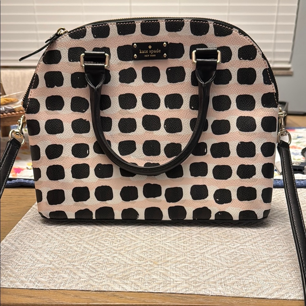 Kate Spade Black and Cream Satchel with Geometric Pattern